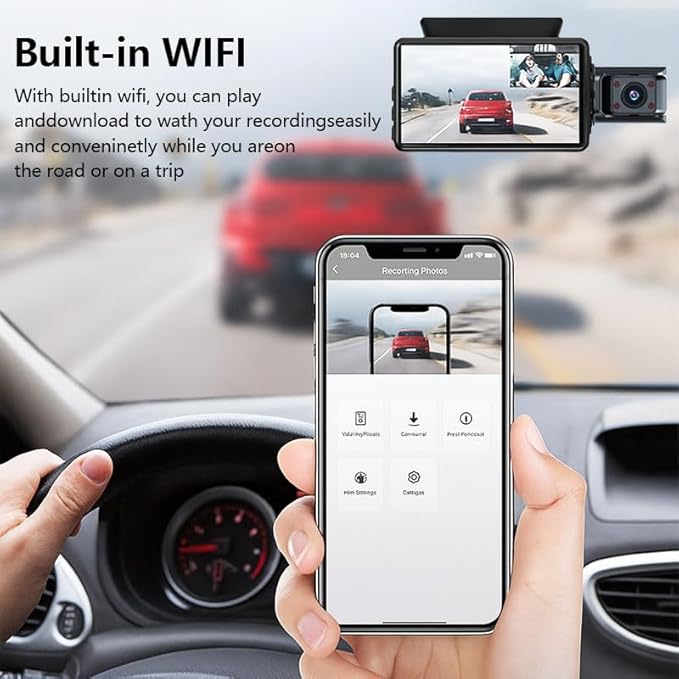 Dash Cam Front and Rear, 1080P Dual Dash Camera, WiFi & App Control, IR Night Vision, 170° Wide Angle, G-Sensor, Parking Mode