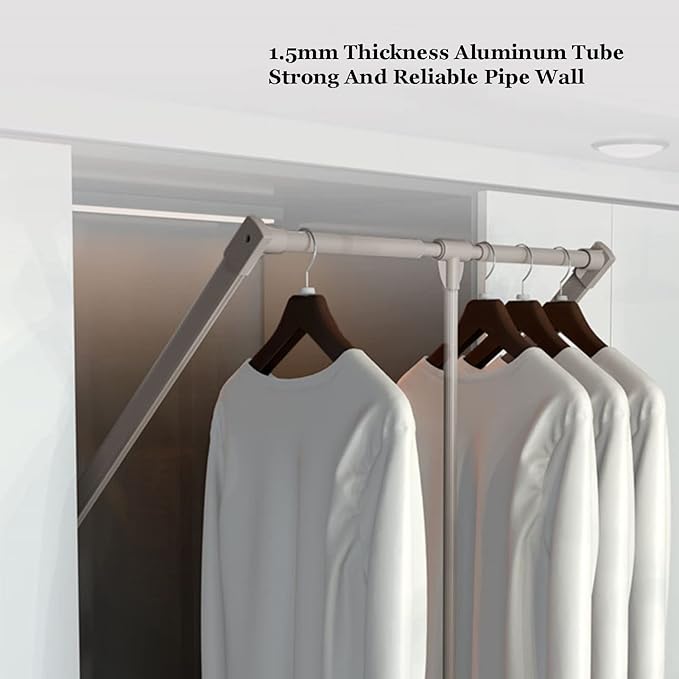 Pull Out Clothes Rail Extendable Pull Out Closet Rod - Stainless Steel Wardrobe Rail Tube, Pull-Down Clothes Organizer with S