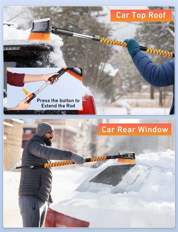 EcoNour 55" Telescopic Snow Brush and Ice Scraper for Car Windshield & Windows | 270° Rotating Snow Broom with Squeegee | Extendable Snow Removal Brush for SUV, Truck, and Car