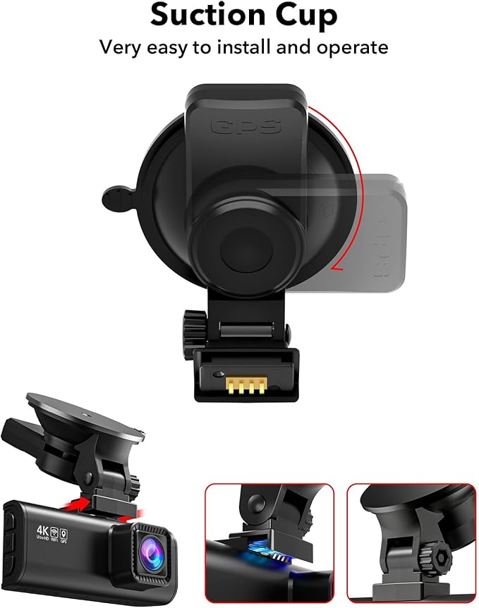 REDTIGER Suction Mount for F7N Series Dash Cam,Built-in GPS Module,Easy Install,180° Rotatable,Includes Adhesive Pads and Electrostatic Stickers