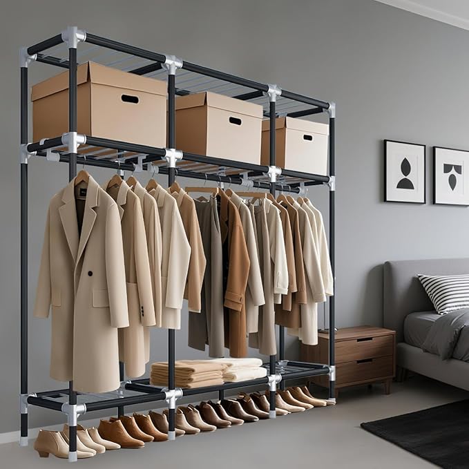 Portable Wardrobe for Hanging Clothes, 67" x 17.7" x 63‘’Covered Portable Wardrobe withWardrobe with Alloy Steel Connectors, 