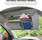 Car Sun Visor Organizer, Soft Leather Auto Sunshade Glasses Storage Bag with Multi-Pocket Net Zipper, Scratch-Resistant Vehicle Visor Pocket Eyeglasses Case Note Holder (Gray)
