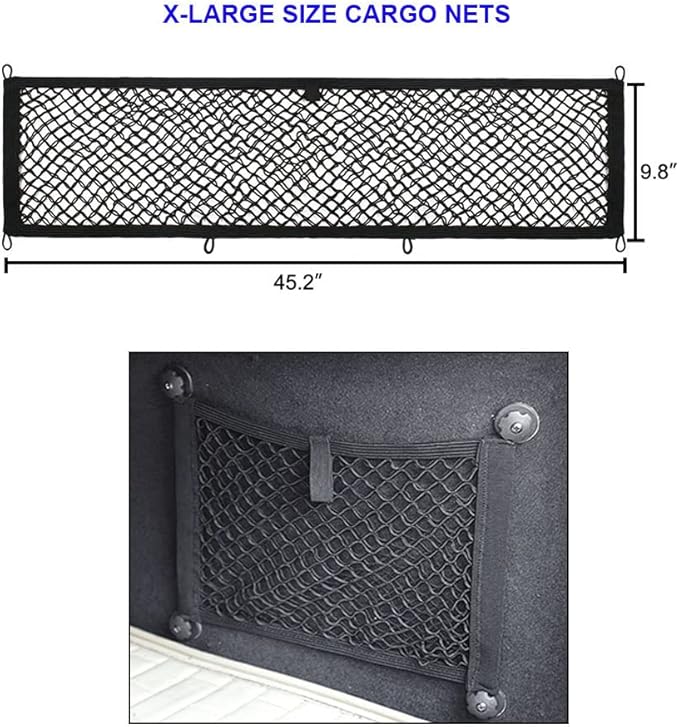 [2 PACK] JAVOedge Extra Large Cargo Net for Car, SUV, Truck, RV, Boat – Elastic Storage Mesh Organizer with Built‑In Hooks, 12 Screws & 12 Carabiners – Heavy‑Duty Trunk Cargo Net & Vehicle Storage Bag