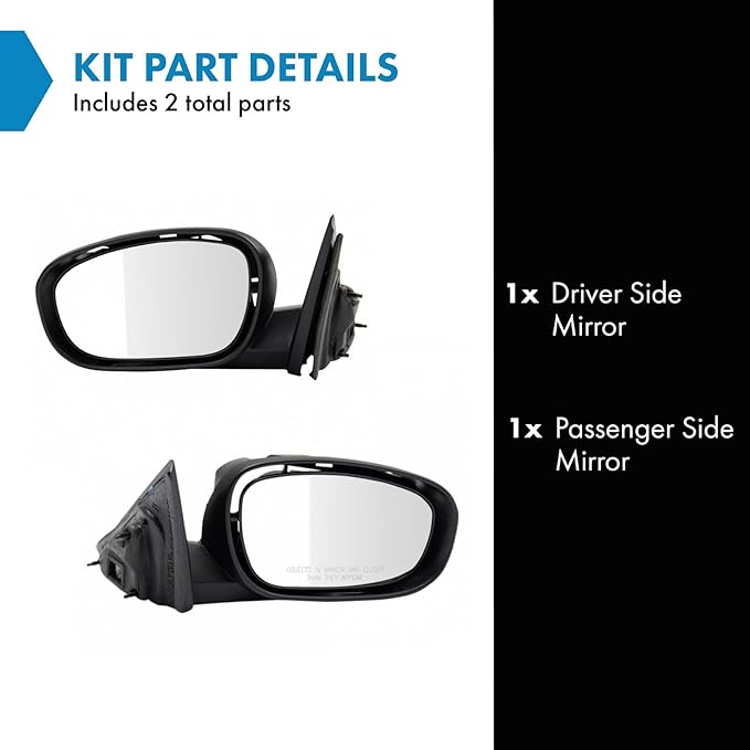 TRQ 2 Piece Driver and Passenger Side Mirror Assembly Set Electric Adjustment Heated No Memory Black Compatible with 2006-200