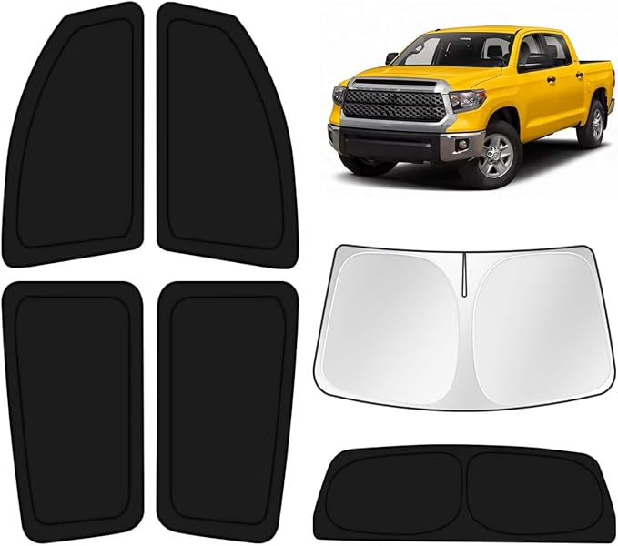 KUST Car Window Shades for 2007-2021 Toyota Tundra Accessories Windshield Sun Shade Side Rear Window Covers Sunshade Privacy Protection for Camping Blackout UV Block Full Set 6PCS
