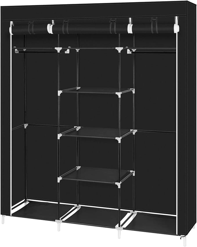69" Freestanding Closet Organizer,Non-Woven Fabric Closet Wardrobe,Portable Covered Garment Rack,Steel Tube Wardrobe Clothes 
