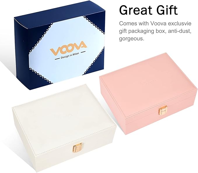 Voova Jewelry Box Organizer for Women Girls, 2 Layer Large Men Jewelry Storage Case, PU Leather Display Jewellery Holder with