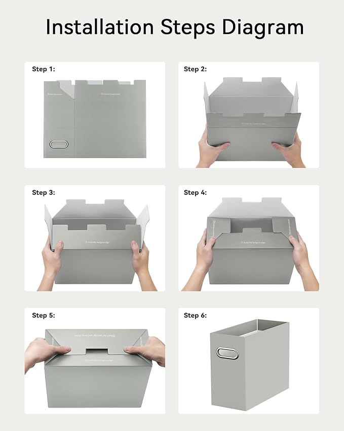 Oterri File Organizer Box, Portable Collapsible Cardboard File Folder Organizer with Handle for Letter Size Hanging Files, Do
