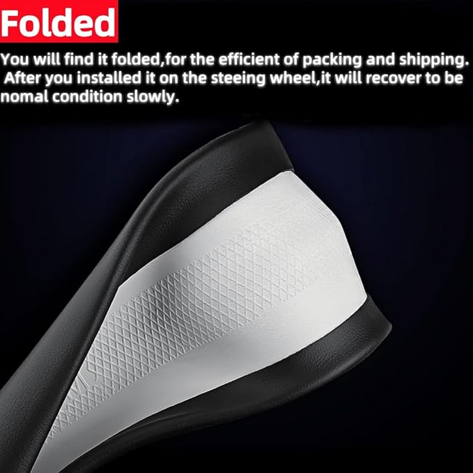 Leather Steering Wheel Cover with a Rubber Inner Ring fit for 14-15 Inch Breathable Lightweight Easy to Install Compatible wi