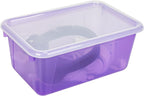 Storex Small Cubby Bins – Plastic Storage Containers for Classroom with Non-Snap Lid, 12.2 x 7.8 x 5.1 inches, Tint Violet, 5