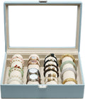 Bracelets Organizer Rods Bangles Display Holder, Clear See through Lid Leather Velvet Jewelry Storage Box Case for Women, 4 R