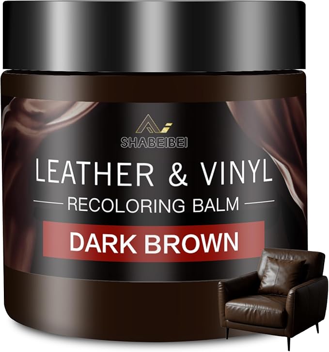 Leather Recoloring Balm and Scratch Repair Kit, Dark Brown Leather Restorer for Couches, Furniture, Car Seats, Leather Paint 