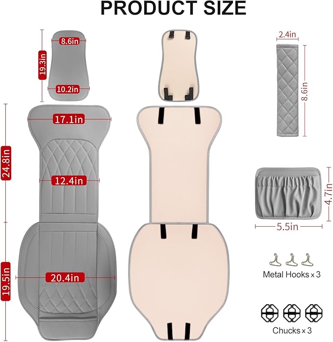 1 Pack Leather Front Car Seat Cover, Universal Sideless Car Seat Protector with Storage Pocket and Seat Belt Pad, Waterproof 