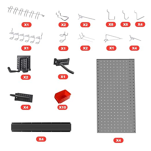 Peg Board Wall Organizer, Metal Pegboard Organizer Kit, 4 Metal Pegboard Panels(12"x24") with 64 Accessories, Wall Mount Larg