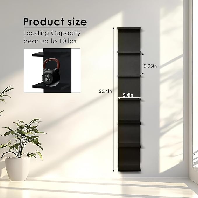 7 Tier Wall Shelves with RGB, Lack Wall Shelf Unit, Vertical Shelf with Remonte Control,Black Shelves