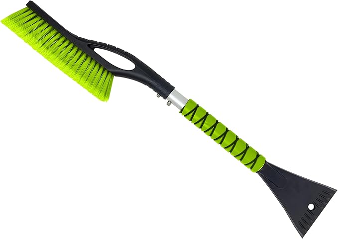 27" Snow Brush and Ice Scrapers for Car Windshield (1 Pack), Window Ice and Snow Scraper with Ergonomic Foam Grip, Snow Windshield Scraper with Aluminum Body, Winter Car Accessories (Green)