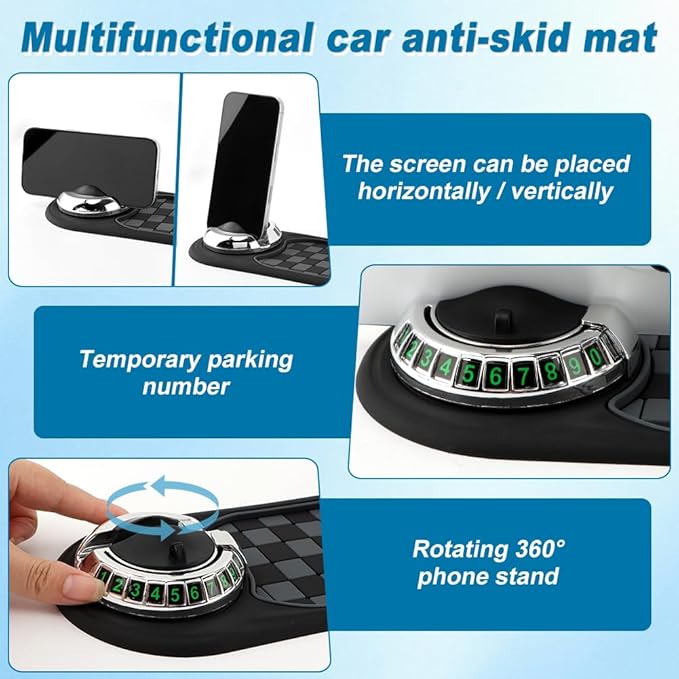 Multifunction Car Anti-Slip Mat, Car Dashboard Mobile Phone Holder, Anti Slip Mat Phone Holder and Temporary Parking Number P