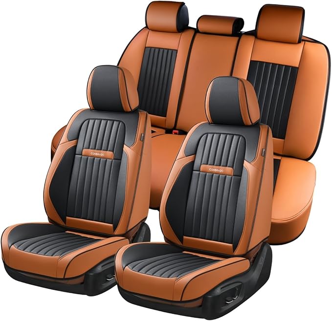 Coverado Car Seat Covers Full Set, Car Seat Protector Car Seat Cushion, Nappa Leather Seat Covers for Cars, Front and Back Se