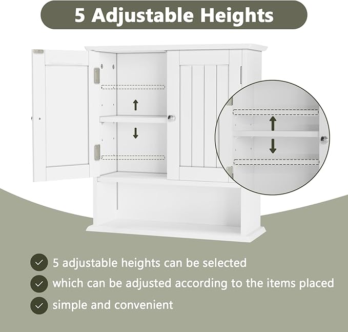 Smuxee White Bathroom Cabinet Wall Mounted, Small Bathroom Medicine Cabinet with 2 Door Adjustable Shelves, Bathroom Wall Cab