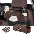 HOLDCY Car Back Seat Organizer with 2 Drink Cup Holder - Tissue Box and Storage Box Hook - Multi-functional Storage - Great for Kids and Travel (Brown)