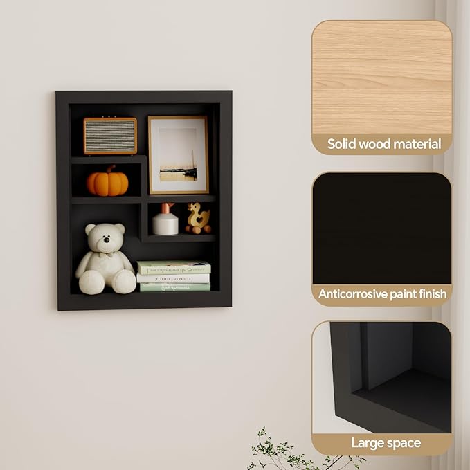 Solid Wood 14 X 18 Recessed Medicine Cabinet,2-Tier, Medicine Cabinet Organizer,Wall Niche, Bathroom Wall Cabinet, Recessed B