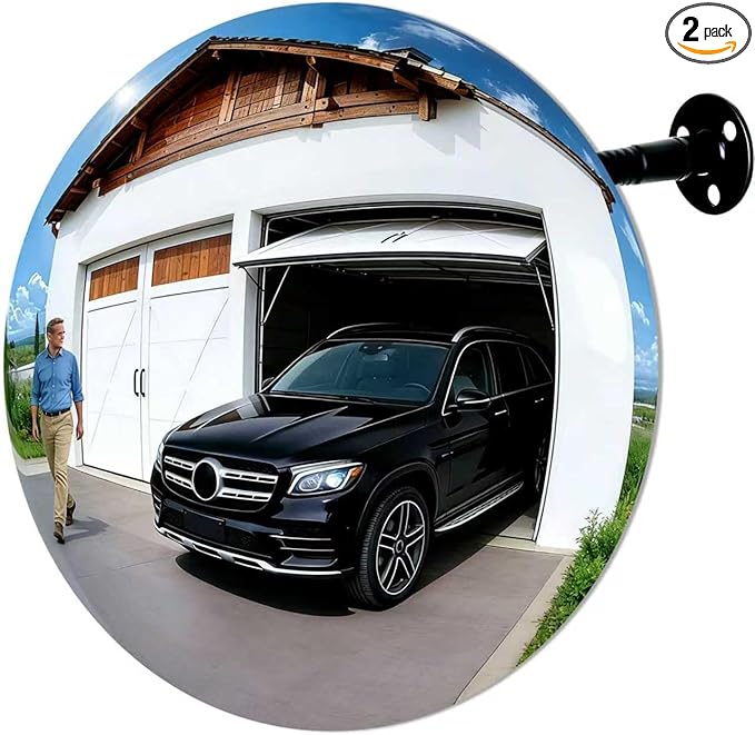 2 Pack Convex Mirror 11.65" Adjustable Acrylic Wide Angle View Traffic Mirror for Bedroom Enhanced Security Coverage in Warehouses, Garage Parking, and Addressing Indoor Corner Security