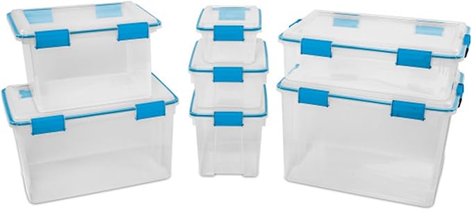 Sterilite 12-Pack Gasket Box, Weather-Resistant Storage Bins with Latching Lids, 7.5 Quart - Heavy-Duty Organizing Containers