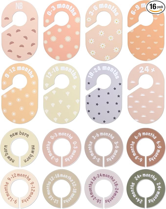 16Pcs Baby Closet Dividers Double-Sided Baby Closet Organizer, Nursery Closets Dividers for Sorting 8 Sizes, Nursery Decor Ha