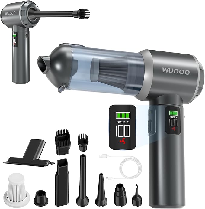 WUDOO 4-in-1 Car Vacuum Cleaner Portable Cordless Dust Remover 20,000 Pa Brushless Motor Powerful Handheld Wireless Charging 