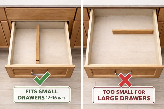 Adjustable Bamboo Drawer Dividers – SMALL SIZE, Expandable 12–16 inch – Spring Loaded Drawer Organizer for Kitchen, Dresser, 