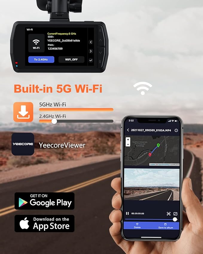 YEECORE D21 Dash Cam, Real 4K Dash Camera Front 5G WiFi GPS, 3" LCD Super Night Vision Car Camera, 157°Wide Angle Dash Camera