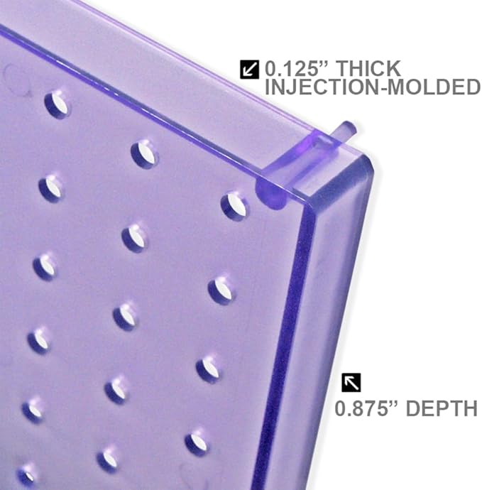 Azar Displays 771620-PUR Plastic Pegboard for Wall Organization - Garage Tool Organizer Wall Mount (Pack of 2) - 1-Sided Dura