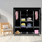 Karlhome 4-Tiers 12 Compartment Canvas Wardrobe, Portable Fabric With Shelves and Cover for Hanging Clothes, Clothes Rail Wit