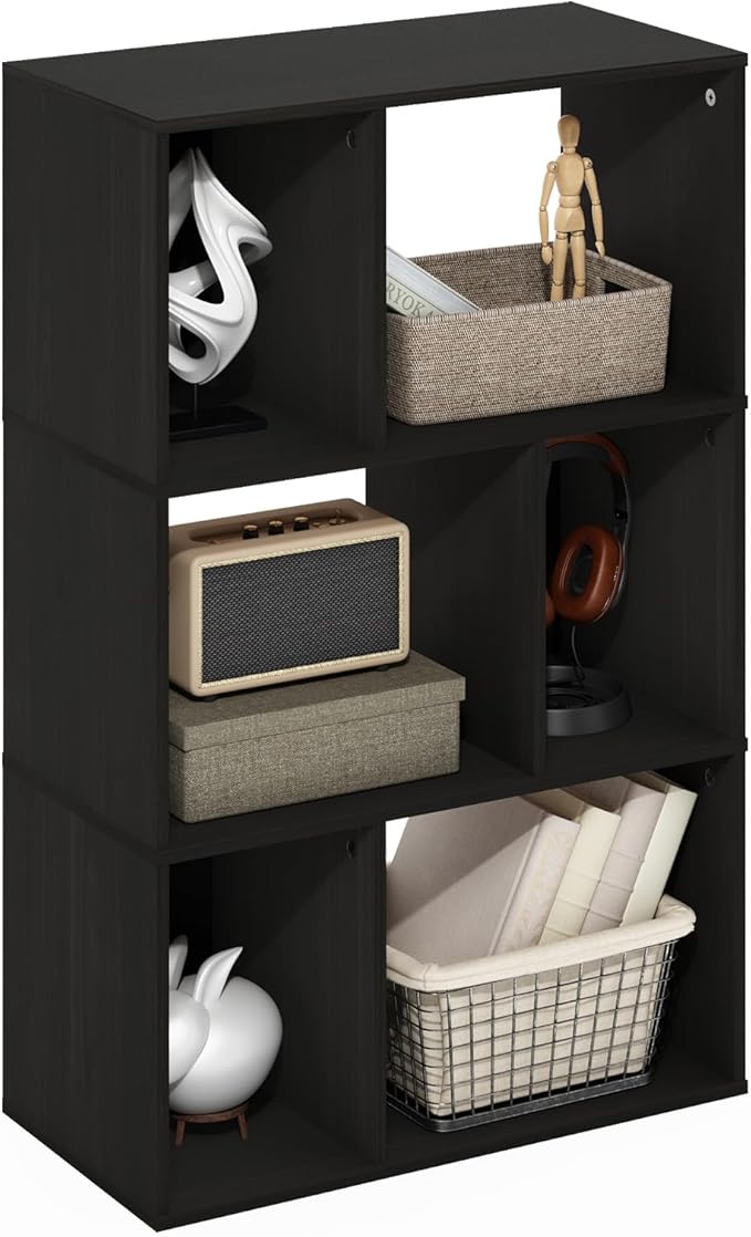 Furinno DALY Book Shelf, 6-Cube Bookshelf, Cube Storage Organizer Bookcase with Irregular Compartments, 11.7 x 23.6 x 36.8, f