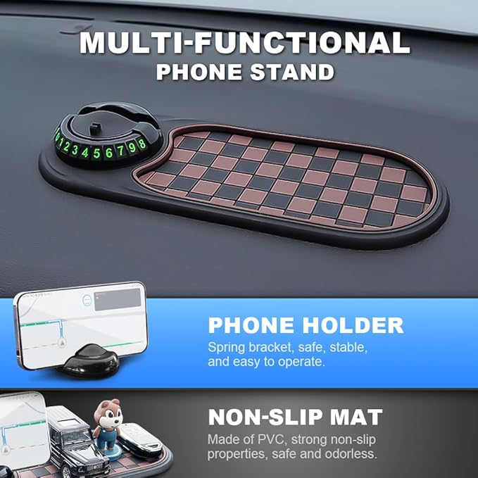 Multifunction Car Anti Slip Mat, Mobile Phone Bracket Anti-Slip Mat, Car Dashboard Mat with Temporary Parking Number, Large U