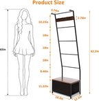 Metal Blanket Ladder with Storage Drawer, 5 Tier Rustic Blanket Rack with Hooks for Living Room, Bedroom, Farmhouse Decor – 5