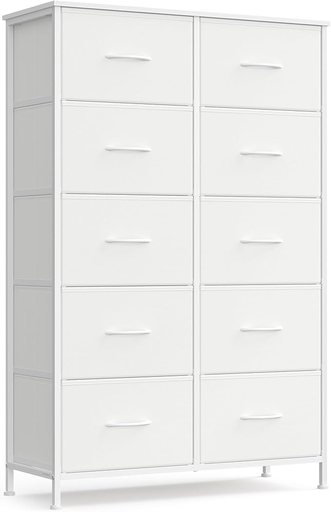 SONGMICS Dresser for Bedroom, Chest of Drawers, Steel, MDF, 10 Non-Woven Fabric Drawers, Storage Organizer Unit, Closet, Entr