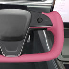 MEWANT Hand Stitched Pink Leather Tesla Model S Yoke Steering Wheel Cover Wrap for Tesla Model S 2021-2023 / Model X 2021-2023 Tesla Yoke Steering Wheel Accessories