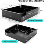 Under Desk Drawer Storage with Lock, 16"x11.8"x3.6", Metal Undermount Table Drawer, Ball Bearing Slides Out Tray Organizer fo