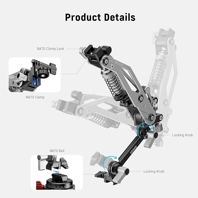 NEEWER Vacuum Suction Cup Car Mount for Action Camera with Hydraulic Boom Arm, NATO Rail, Compatible with DJI Osmo Pocket 3 Insts360 X5 X4 X3 GoPro Hero Adapter Mobile Phone Holder, 500 g Max Load