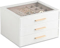 Frebeauty Clear Lid Jewelry Box,3-Layer Jewelry Organizer with Drawer,PU Leather Jewelry Organizers and Storage,Jewelry Boxes
