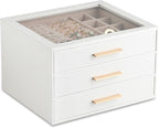 Frebeauty Clear Lid Jewelry Box,3-Layer Jewelry Organizer with Drawer,PU Leather Jewelry Organizers and Storage,Jewelry Boxes