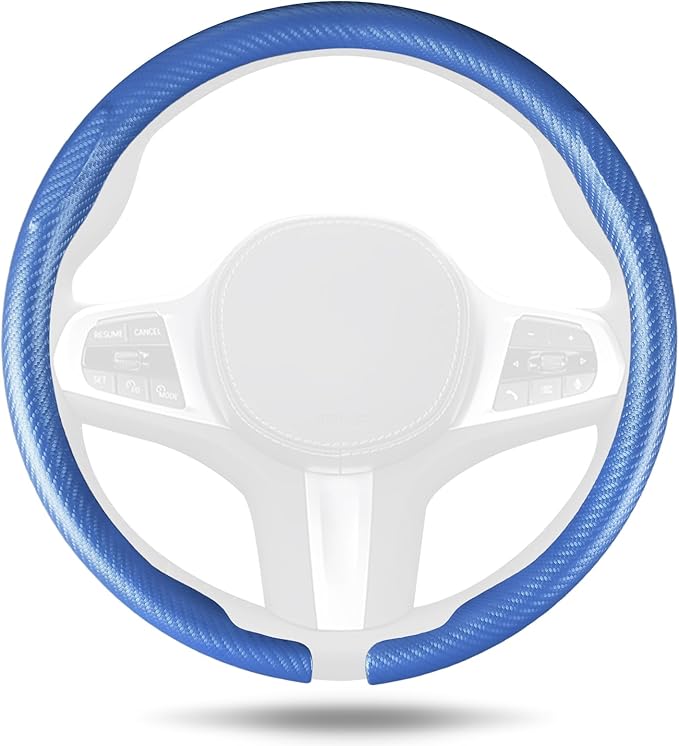 Aimato Car Steering Wheel Cover Carbon Fiber, Ultra-Thin Car Steering Wheel Cover,Comfortable & Breathable Microfiber,Universal Fit for Most Cars, Matte Blue