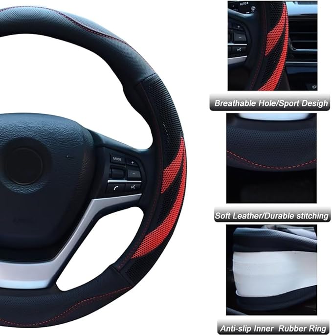 Alusbell Microfiber Leather Steering Wheel Cover Breathable Auto Car Steering Wheel Cover for Women and Men Universal 15 Inch