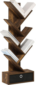 Furinno Tree Book Shelf, 7-Tier Bookshelf, Tree Bookcase with Bin Drawer, 8.4 x 16.9 x 46.2, for Living Room, Bedroom, Home O