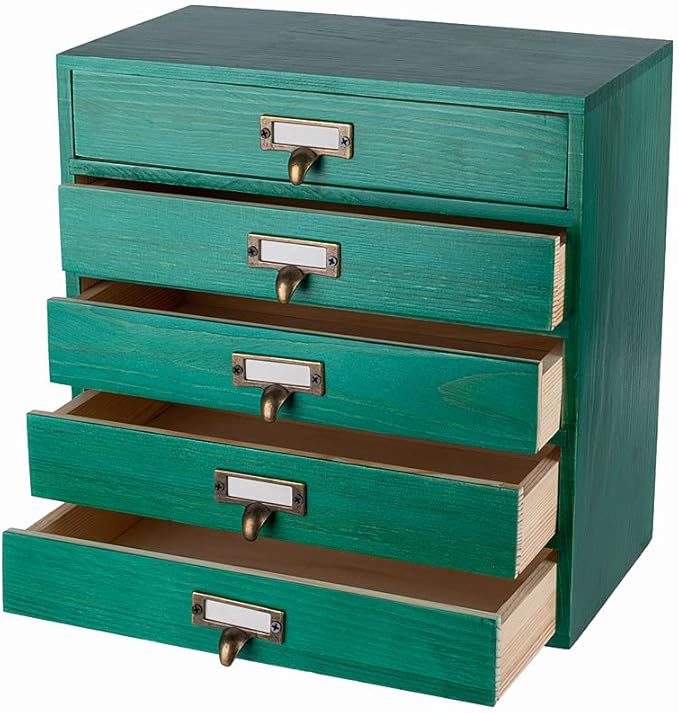 Desktop Organizer with Drawers - Card Catalog Cabinet, Small Wooden Drawers, Vintage Wooden Box, Rustic Desk Organizer and Ac