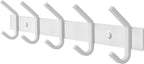 White Coat Rack Wall Mount – 15 Inch Stainless Steel Hook Rail with 5 Heavy Duty Double Coat Hooks – Wall Mounted Coat Hanger