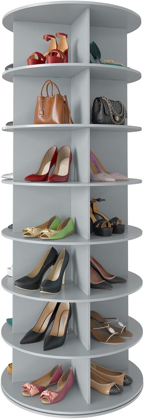 SpaceAid 7 Tier Rotating Shoe Rack Tower, Spinning Shoe Display Lazy Susan, Revolving 360 Shoe Rack Storage Round Carousel, V