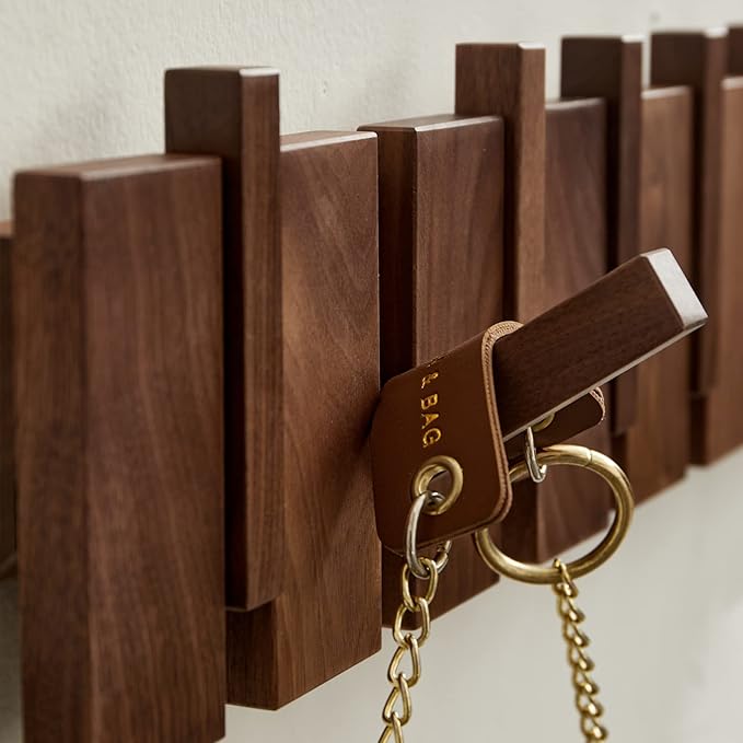QUELLANCE Wooden Coat Hooks Wall Mounted, Coat Rack Hanger Wall Mount with 4 Hooks, Heavy Duty Coat Hooks for Hanging Coats/K