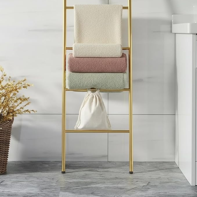 6-Tier Blanket Ladder 68 Inch Wall-Leaning Towel Rack for Living Room and Bedroom, Easy Assembly - Gold